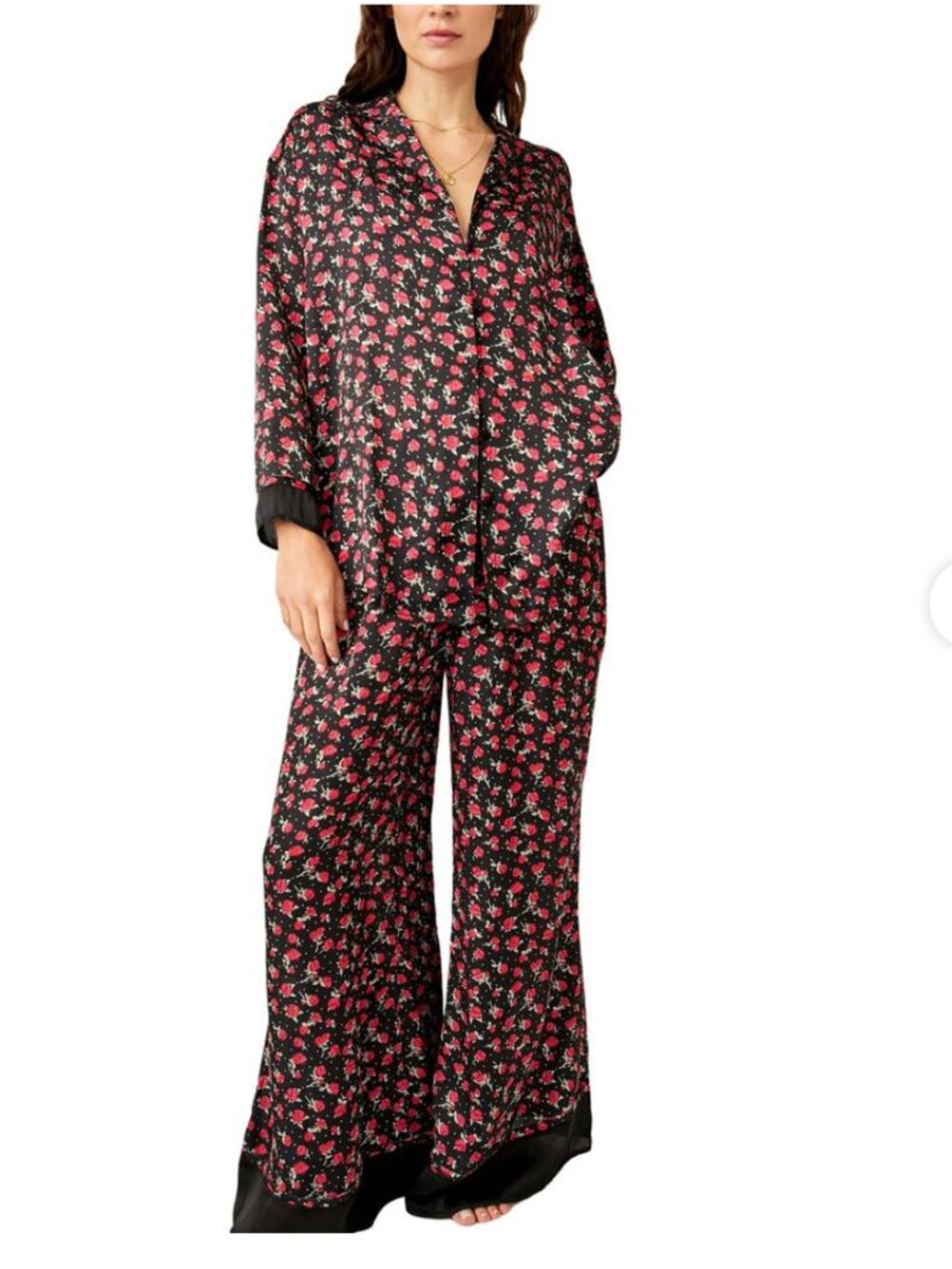 Free People Dreamy Days Pajama Set, Midnight Combo, Ditsy Rose Floral, Small
